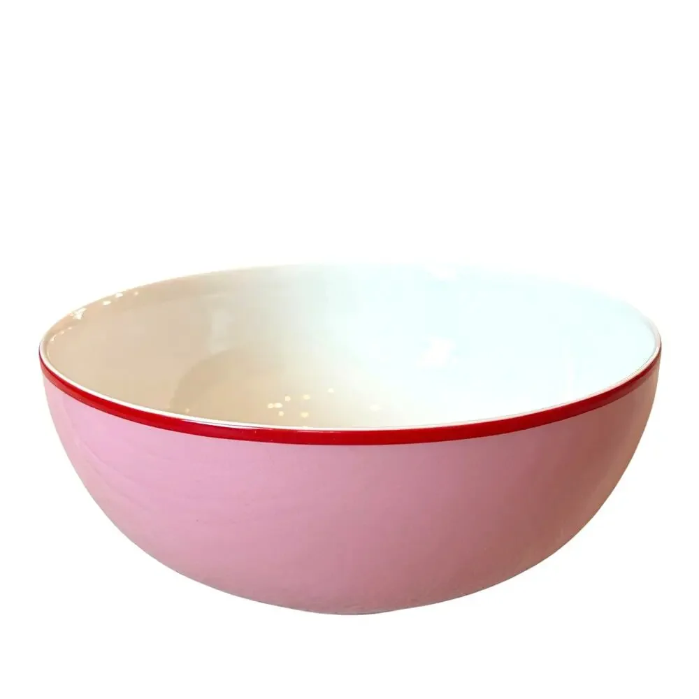 Kate Spade Make It Pop Pink Serving Bowl with Contrasting Red Rim 11in NEW